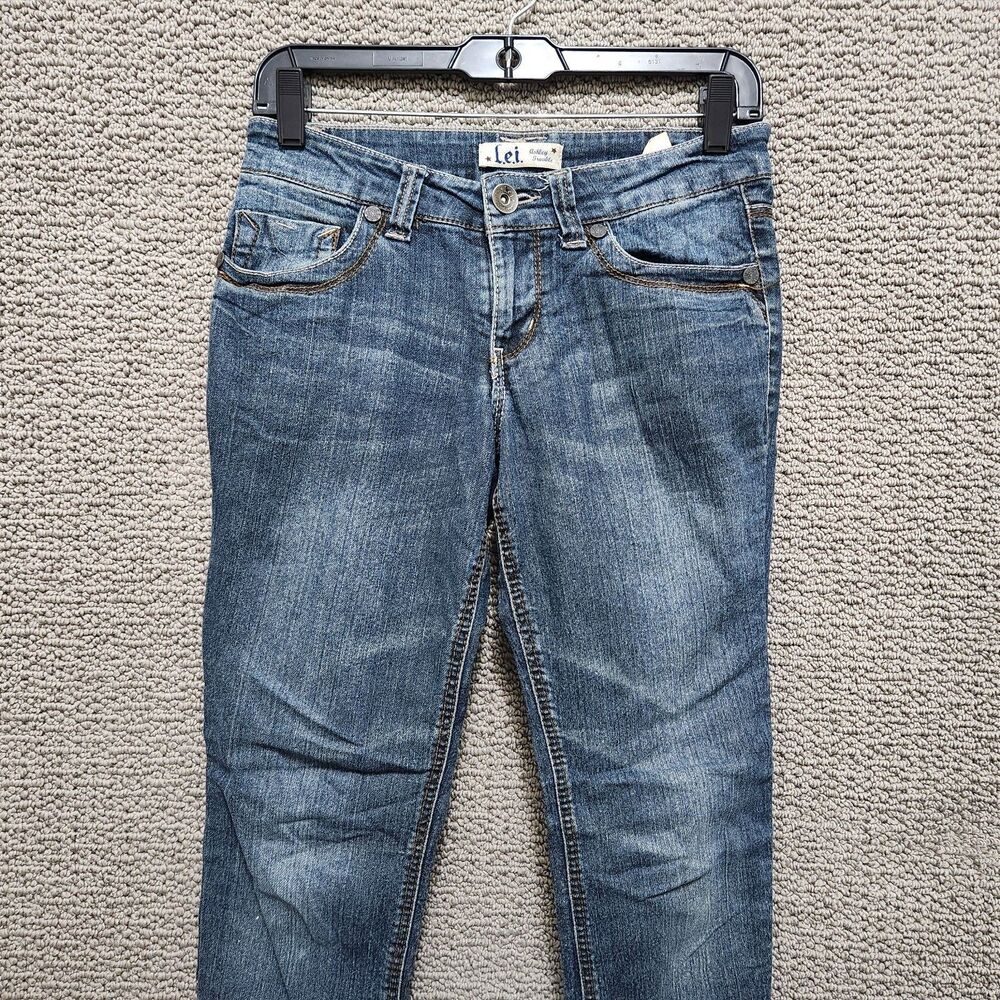 LEI Ashley Straight Women's Dark Wash Blue Denim Jeans 5 Pocket Size 7 Juniors - Picture 2 of 10